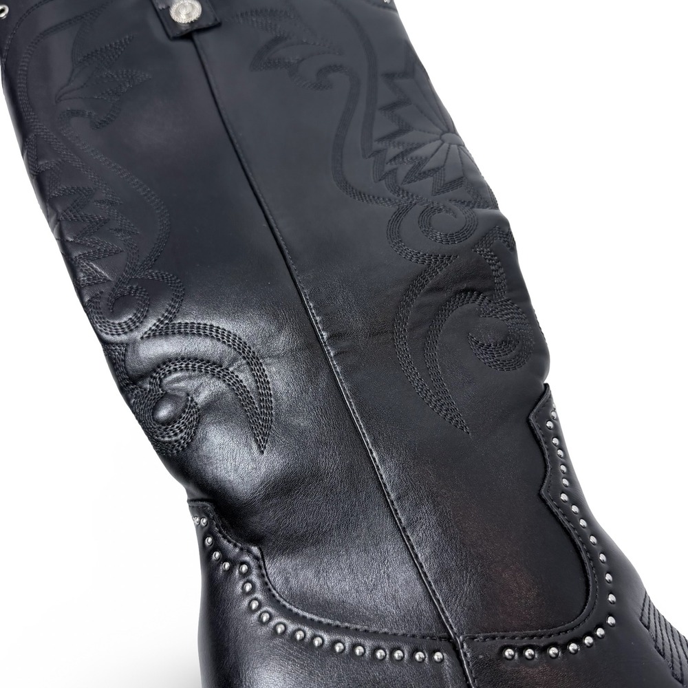 Fashion Womens Black Embroidered Studded Cowboy Western Boots Size 41 US 9 NEW - Picture 4 of 16